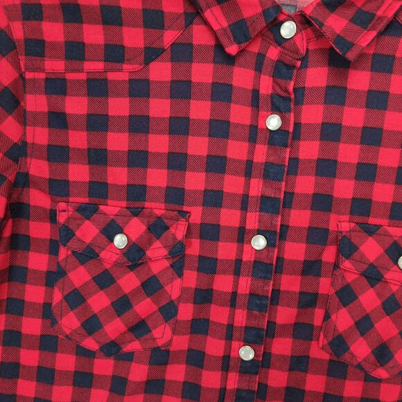 Passport Women's XL Red Buffalo Plaid Flannel Pearl Snap Country Western Shirt - Picture 3 of 6